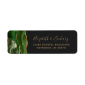 Étiquette Adresse de Retour de Mariage Vert Or Agate Foncé (Devant)