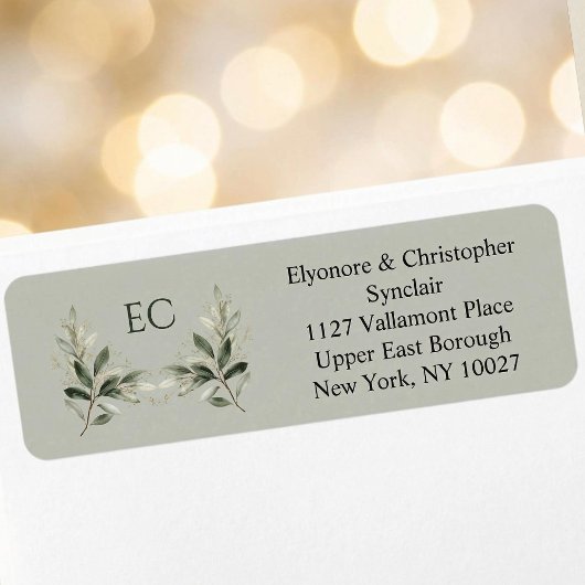 Étiquette Adresse de retour de monogramme de branche d'olive