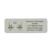 Étiquette Adresse de retour de monogramme de branche d'olive (Devant)
