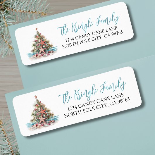 Étiquette Adresse de Retour de Noël à la Plage