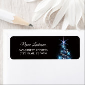 Étiquette Adresse de retour de Noël Arbre bleu Élégant noir (En situation)