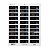 Étiquette Adresse de retour de Noël Arbre bleu Élégant noir (Feuille entière)