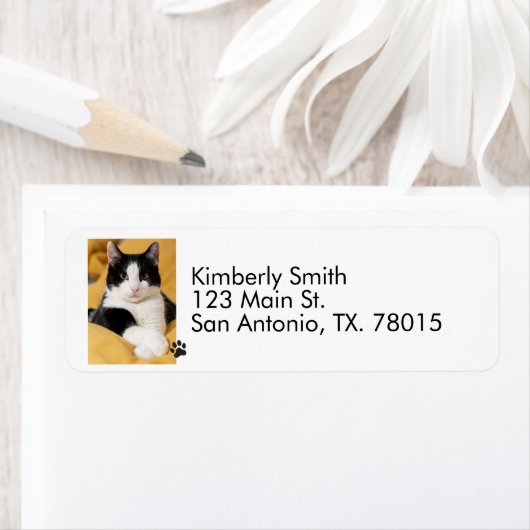 Étiquette  Adresse de retour de photo de chat  (En situation)