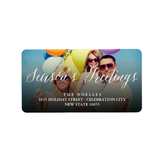 Étiquette Adresse de retour de photo du script de Bonnes Fêt (Devant)