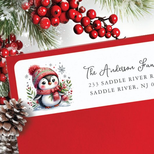 Étiquette Adresse de retour de pingouin joyeux