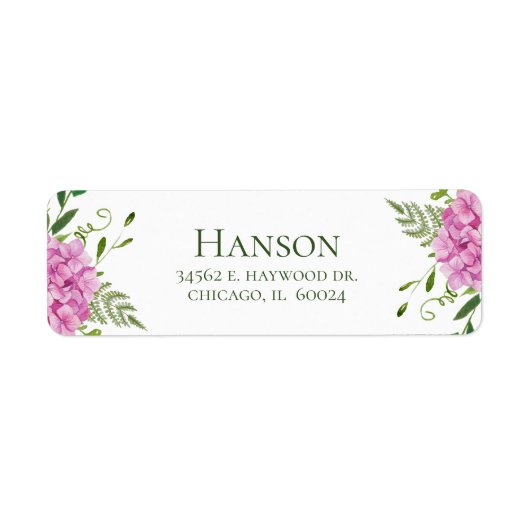 Étiquette Adresse de retour de Pink Hydrangeas (Devant)