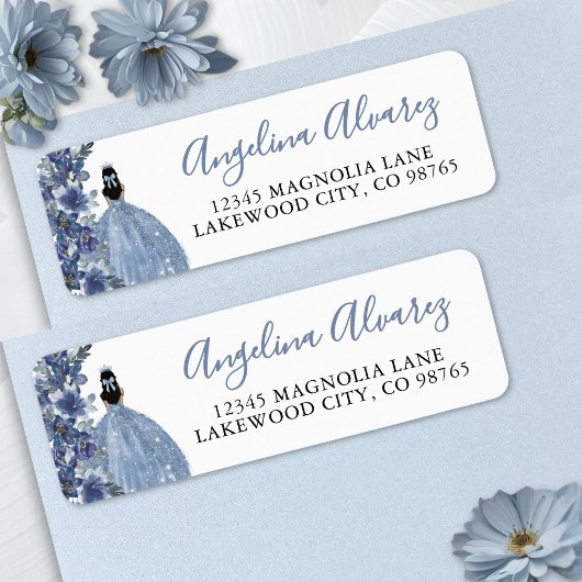 Étiquette Adresse de retour de Quinceanera bleue