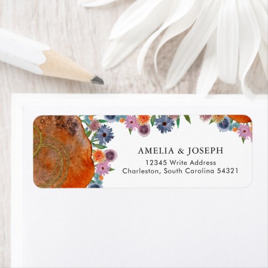 Étiquette Adresse de retour de RSVP de mariage aux fleurs sa (En situation)