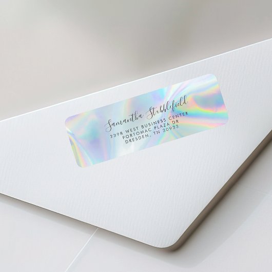 Étiquette Adresse de Retour de Script Holographique Moderne