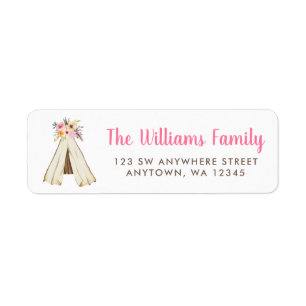 Étiquette Adresse de retour de Teepee tribal floral de Boho