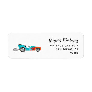 Étiquette Adresse de retour de voiture Blue Vintage Race
