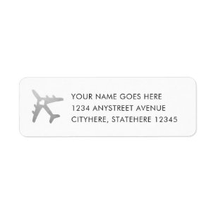 Étiquette Adresse de retour de voyage argenté d'avion