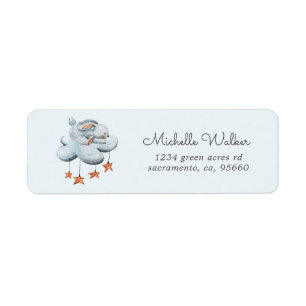Étiquette adresse de retour des étoiles de nuage de lapin mi