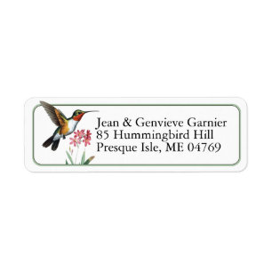 Étiquette Adresse de retour des oiseaux de colibri à gorge r