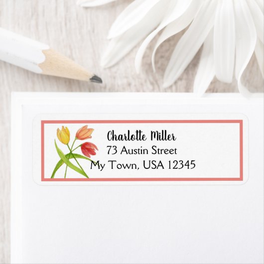Étiquette Adresse de retour des Tulipes aquarelles (En situation)