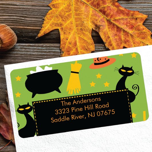 Étiquette Adresse de retour d'Halloween Label Fun Black Cat