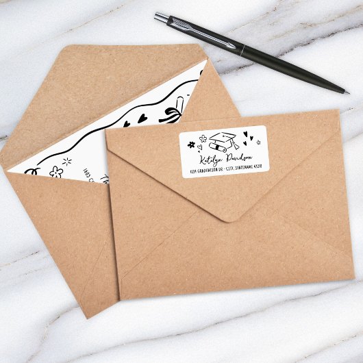 Étiquette Adresse de retour doodle de remise de diplômes