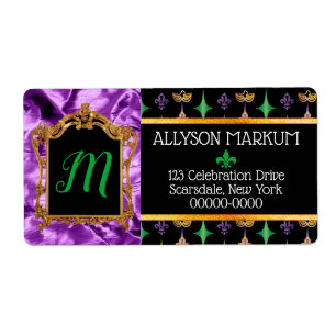 Étiquette Adresse de retour d'or de mardi gras pourpre de