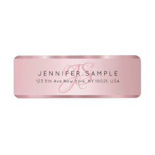 Étiquette Adresse de retour d'or du Rose Monogramme personna