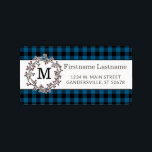 Étiquette Adresse de retour du chèque de pays bleu personnal<br><div class="desc">Beau classique Noël Fête rouge courre de fruits et motif à chèques Buffalo bleu et noir. Avec suffisamment de place pour customiser ou personnaliser avec le nom et l'adresse de votre choix. Design orné, élégant, élégant et éclectique pour l'artisanat artisanal de la hanche, style rétro vintage amoureux de motifs. Disponible...</div>