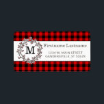 Étiquette Adresse de retour du chèque de pays rouge personna<br><div class="desc">Beau classique Noël Fête rouge couronne et rouge Buffalo chèque motif. Avec suffisamment de place pour customiser ou personnaliser avec le nom et l'adresse de votre choix. Design orné, élégant, élégant et éclectique pour l'artisanat artisanal de la hanche, style rétro vintage amoureux de motifs. Disponible sur une variété de produits...</div>