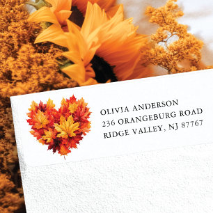 Étiquette Adresse de retour du coeur de la feuille d'automne