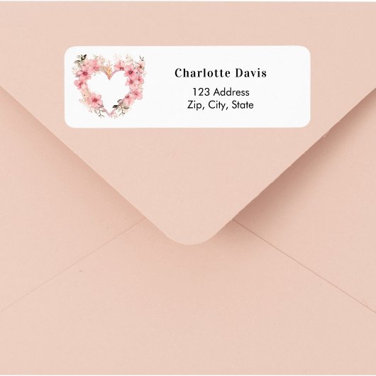 Étiquette Adresse de retour du coeur rose