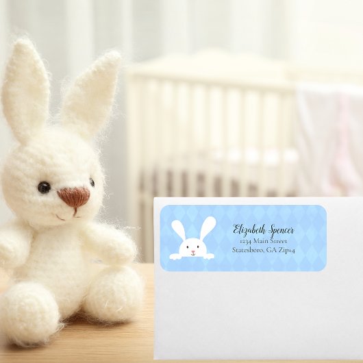 Étiquette Adresse de retour du lapin blanc mignon | Bleu béb