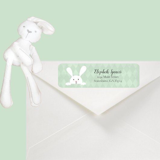 Étiquette Adresse de retour du lapin blanc mignon | Vert