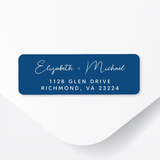 Étiquette Adresse de retour du Mariage bleu chic Script