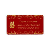 Étiquette Adresse de retour du mariage chinois à fleurs d'or (Devant)