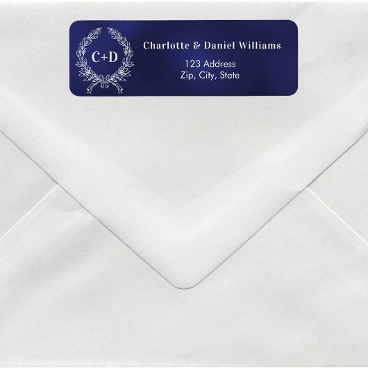 Étiquette Adresse de retour du mariage de couronne bleu mari