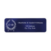 Étiquette Adresse de retour du mariage de couronne bleu mari (Devant)