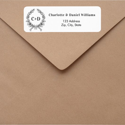 Étiquette Adresse de retour du mariage de couronnes noir bla