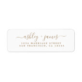 Étiquette Adresse de retour du Mariage de script Gold Elegan (Devant)