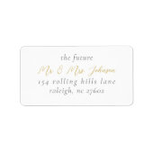 Étiquette Adresse de retour du Mariage de script Gold élégan (Devant)