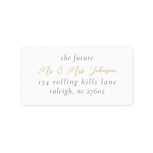 Étiquette Adresse de retour du Mariage de script Gold élégan (Devant)