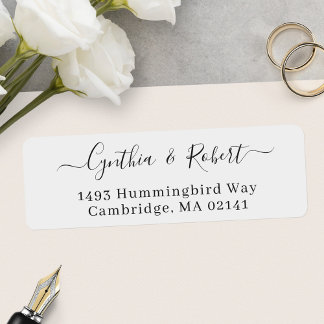 Étiquette Adresse de retour du Mariage de script minimaliste