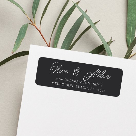 Étiquette Adresse de retour du Mariage de script noir et bla