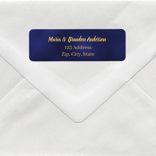 Étiquette Adresse de retour du mariage d'or bleu marine