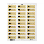 Étiquette Adresse de retour du Mariage Gold Heart Personnali (Feuille entière)
