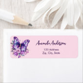 Étiquette Adresse de retour du mariage rose papillon (En situation)