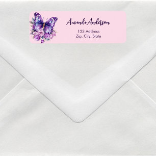 Étiquette Adresse de retour du mariage rose papillon