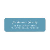 Étiquette Adresse de retour du mariage simple en bleu et bla (Devant)