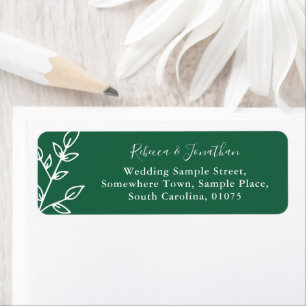 Étiquette Adresse de retour du Mariage vert à feuille minima