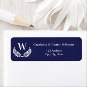 Étiquette Adresse de retour du monogramme de couronne bleu m (En situation)