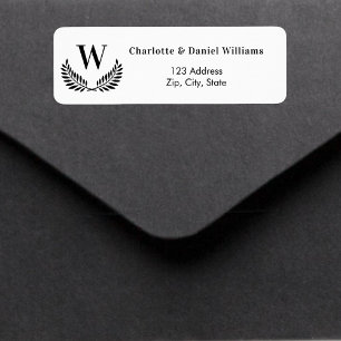 Étiquette Adresse de retour du monogramme de couronne noir b