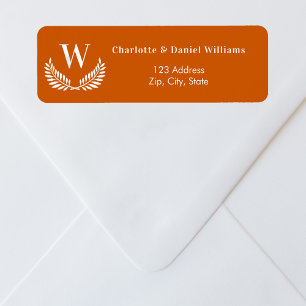 Étiquette Adresse de retour du monogramme de couronne orange