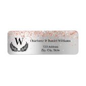 Étiquette Adresse de retour du monogramme or rose argent (Devant)