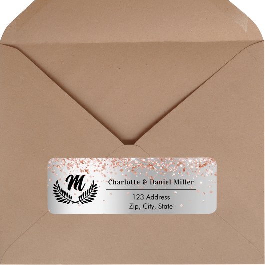 Étiquette Adresse de retour du monogramme or rose argent
